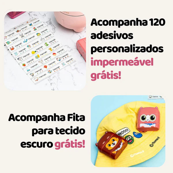 Carimbo Personalizável Para Roupas + Brindes (1M Fita Branca + Etiquetas para Material Escolar)