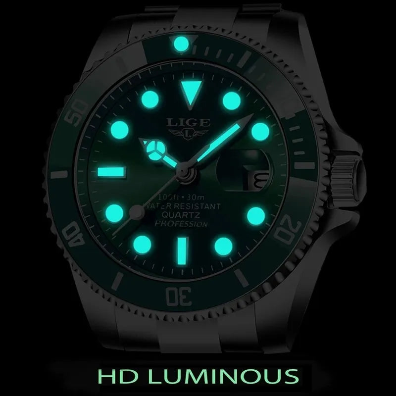 Relógio Masculino de Luxo Lige Green Submariner