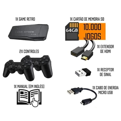 Video Game Stick Retrô 4K 2 Controles 10.000 Jogos